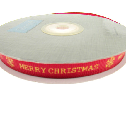 Red Narrow Grosgrain Merry Christmas Ribbon - 10mm Wide - 20m Roll - TCR0410