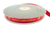 Red Narrow Grosgrain Merry Christmas Ribbon - 10mm Wide - 20m Roll - TCR0410
