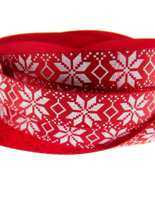 Narrow Red Satin Nordic Snowflake Christmas Ribbon - 20 Meter Roll - 10mm - 0610