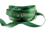 Satin Merry Christmas Ribbon 10mm - Red or Green with Gold Printed Message 54113