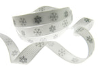 White Grosgrain Snowflake Christmas Ribbon 10mm Wide - 20 Meter Roll - TCR0510