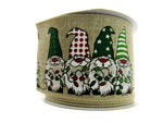 Wired Woven Edge Natural Christmas Ribbon with Cheeky Elves - 2m - 63mm - 46087