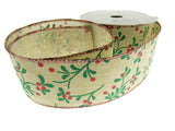Wired Woven Edge Natural Berry & Holly Christmas Ribbon - 2m - 63mm Wide - 46093