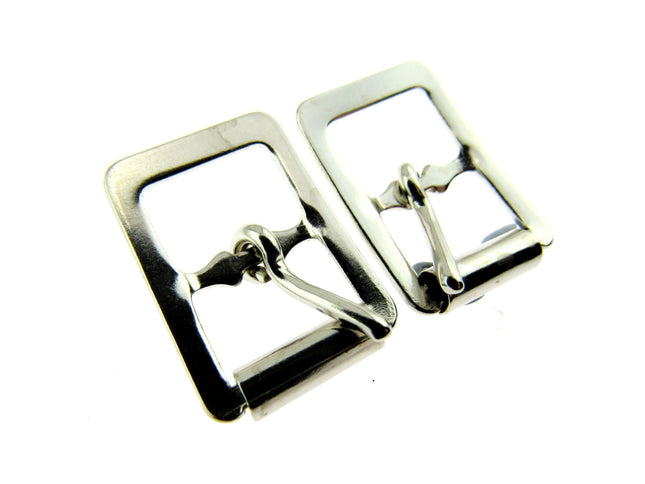 A pair of silver roller buckles suitable for shoes or belts