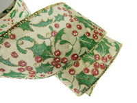 Wired Christmas Ribbon Holly & Berries 38mm/63mm - 2 Meter Length 46085