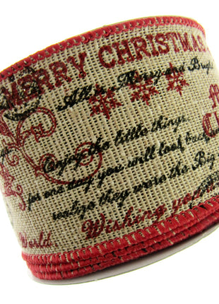 Wired Burlap Merry Christmas Ribbon Have a Holy & Jolly Christmas 25mm/38mm/63mm - ThreadandTrimmings