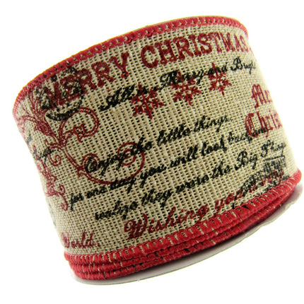 Wired Burlap Merry Christmas Ribbon Have a Holy & Jolly Christmas 25mm/38mm/63mm - ThreadandTrimmings