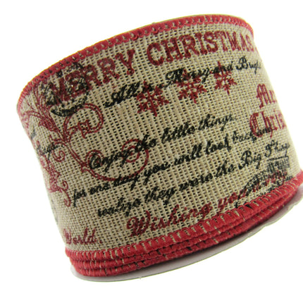 Wired Burlap Merry Christmas Ribbon Have a Holy & Jolly Christmas 25mm/38mm/63mm - ThreadandTrimmings