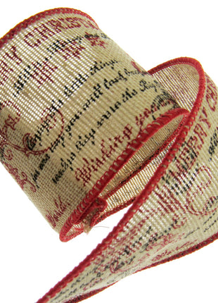 Wired Burlap Merry Christmas Ribbon Have a Holy & Jolly Christmas 25mm/38mm/63mm - ThreadandTrimmings