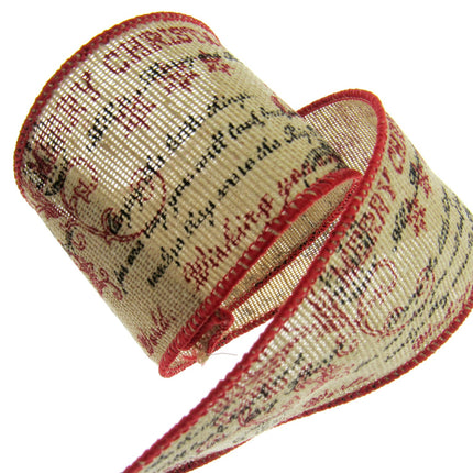 Wired Burlap Merry Christmas Ribbon Have a Holy & Jolly Christmas 25mm/38mm/63mm - ThreadandTrimmings