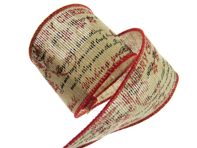 Wired Burlap Merry Christmas Ribbon Have a Holy & Jolly Christmas 25mm/38mm/63mm - ThreadandTrimmings