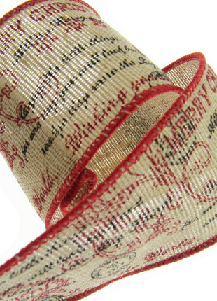 Wired Burlap Merry Christmas Ribbon Have a Holy & Jolly Christmas 25mm/38mm/63mm - ThreadandTrimmings