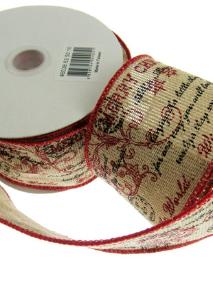 Wired Burlap Merry Christmas Ribbon Have a Holy & Jolly Christmas 25mm/38mm/63mm - ThreadandTrimmings