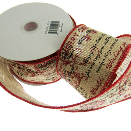 Wired Burlap Merry Christmas Ribbon Have a Holy & Jolly Christmas 25mm/38mm/63mm - ThreadandTrimmings