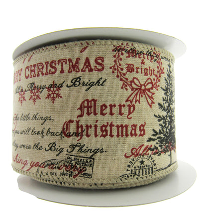 Wired Burlap Merry Christmas Ribbon 25mm / 38mm / 63mm - 2m lengths - 46037