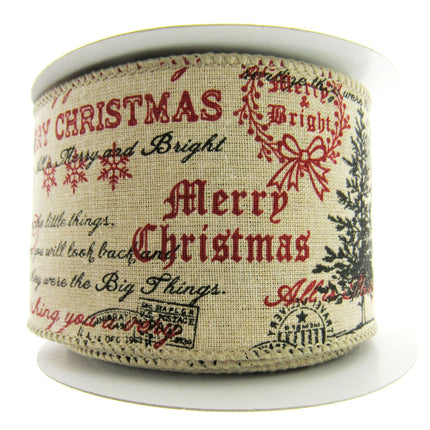 Wired Burlap Merry Christmas Ribbon 25mm / 38mm / 63mm - 2m lengths - 46037