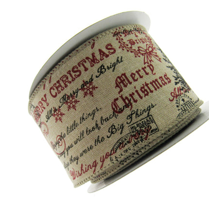 Wired Burlap Merry Christmas Ribbon 25mm / 38mm / 63mm - 2m lengths - 46037