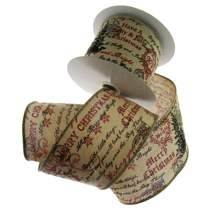 Wired Burlap Merry Christmas Ribbon 25mm / 38mm / 63mm - 2m lengths - 46037