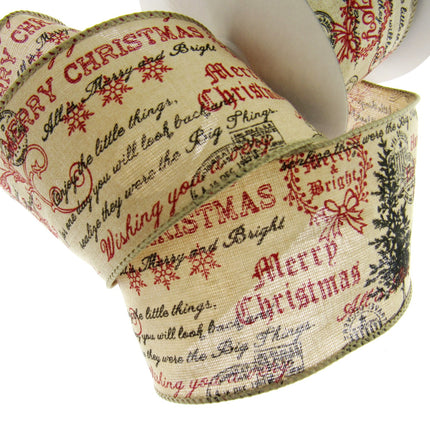 Wired Burlap Merry Christmas Ribbon 25mm / 38mm / 63mm - 2m lengths - 46037