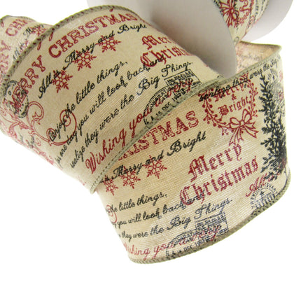 Wired Burlap Merry Christmas Ribbon 25mm / 38mm / 63mm - 2m lengths - 46037