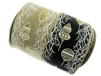 Wired Edge Natural or Black Christmas Glitter Baubles & Snow Ribbon 63mm - 46083