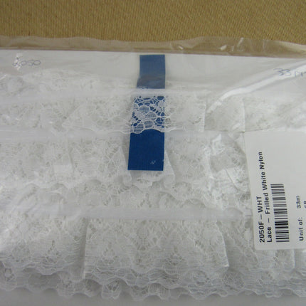 Gathered Frilled Nylon Lace with Large Daisy - 25mm 1" - Nottingham Lace - 2050F - ThreadandTrimmings