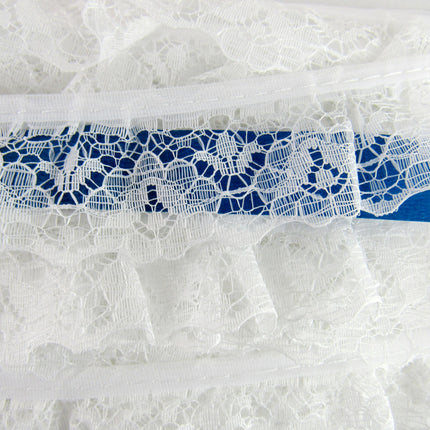 Gathered Frilled Nylon Lace with Large Daisy - 25mm 1" - Nottingham Lace - 2050F - ThreadandTrimmings