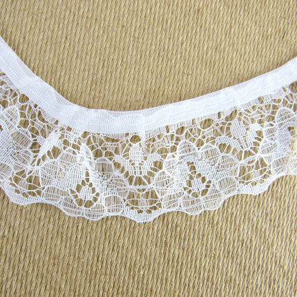 Gathered Frilled Nylon Lace with Large Daisy - 25mm 1" - Nottingham Lace - 2050F - ThreadandTrimmings