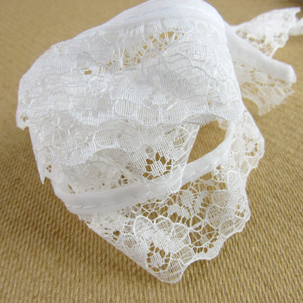 Gathered Frilled Nylon Lace with Large Daisy - 25mm 1" - Nottingham Lace - 2050F - ThreadandTrimmings