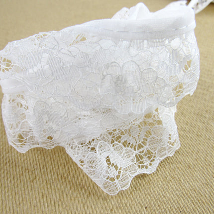 Gathered Frilled Nylon Lace with Large Daisy - 25mm 1" - Nottingham Lace - 2050F - ThreadandTrimmings