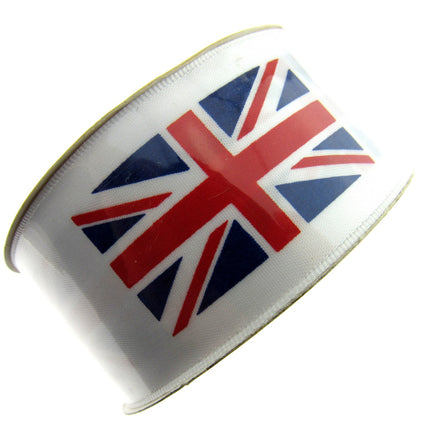 UNION JACK PRINTED on WHITE SATIN RIBBON 25mm & 38mm - ThreadandTrimmings