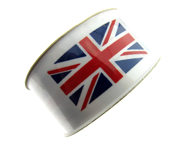 UNION JACK PRINTED on WHITE SATIN RIBBON 25mm & 38mm - ThreadandTrimmings
