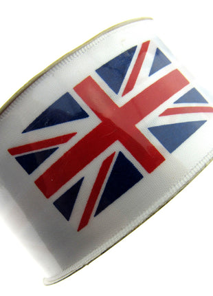 UNION JACK PRINTED on WHITE SATIN RIBBON 25mm & 38mm - ThreadandTrimmings