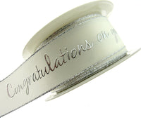 CHRISTENING RIBBON IN IVORY WITH LUREX EDGE 15mm or 32mm - ThreadandTrimmings