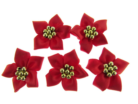 Christmas Poinsettia Bows Metallic Beads 4 Colours 40mm Pack 5 or 10