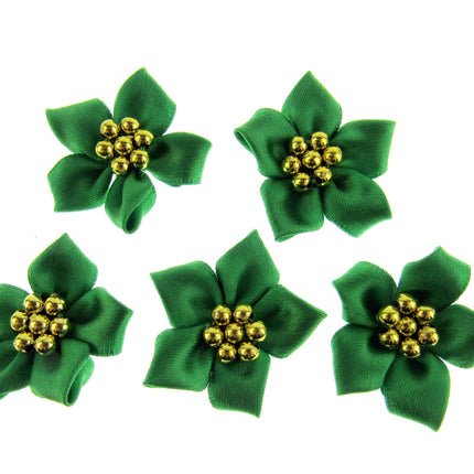 Poinsettia Bows with Metallic Gold Beads Christmas Bottle Green & Red Bows