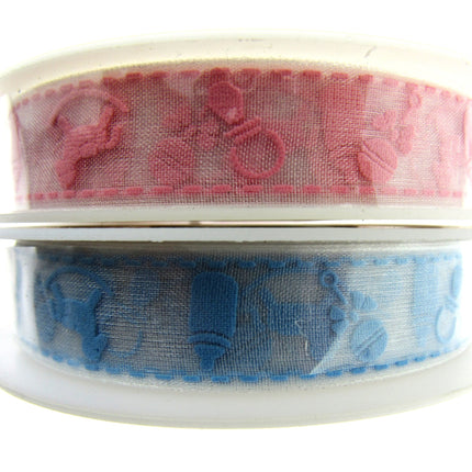 ** 15mm ORGANZA BABY RIBBON - PINK or BLUE - ThreadandTrimmings
