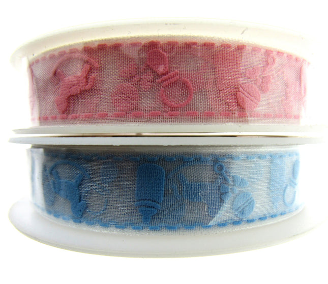 ** 15mm ORGANZA BABY RIBBON - PINK or BLUE - ThreadandTrimmings