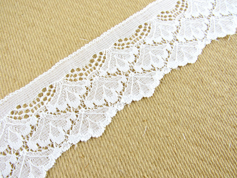 White Scalloped Flat Lace - 48mm Wide - Made in Nottingham UK - 3 Meters - 6394 - ThreadandTrimmings