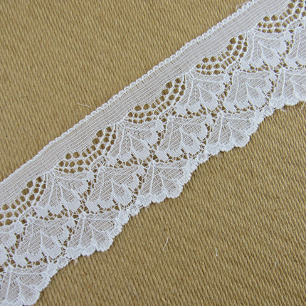 White Scalloped Flat Lace - 48mm Wide - Made in Nottingham UK - 3 Meters - 6394