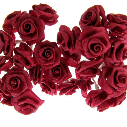 Red Ribbon Roses with Wire Stems - 144 Roses - 12 Bunches x 12 Roses 1.2cm Rose