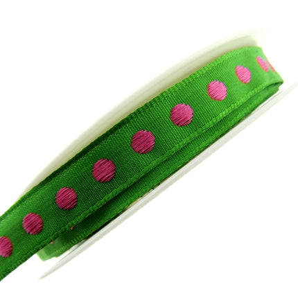 Bright Funky Narrow Ribbon with Woven Contrasting Spot - 10mm -5m or 20m Lengths - ThreadandTrimmings