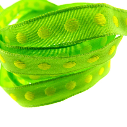 Bright Funky Narrow Ribbon with Woven Contrasting Spot - 10mm -5m or 20m Lengths - ThreadandTrimmings