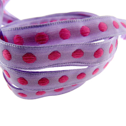 Bright Funky Narrow Ribbon with Woven Contrasting Spot - 10mm -5m or 20m Lengths - ThreadandTrimmings