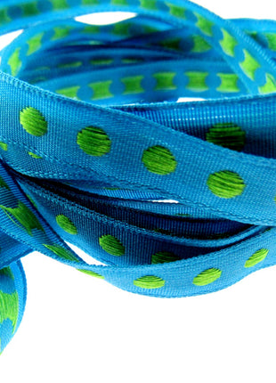 Bright Funky Narrow Ribbon with Woven Contrasting Spot - 10mm -5m or 20m Lengths - ThreadandTrimmings