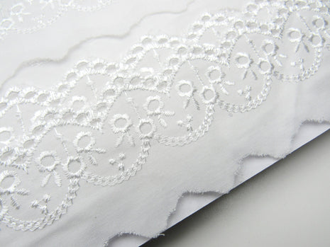 White Cotton Broderie Anglaise with Scalloped Edge x 3m 50mm Wide Flat Lace 1874 - ThreadandTrimmings