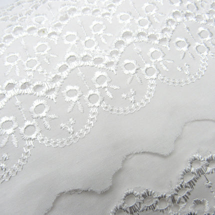 White Cotton Broderie Anglaise with Scalloped Edge x 3m 50mm Wide Flat Lace 1874