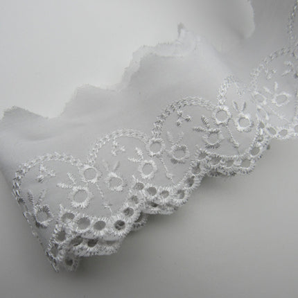 White Cotton Broderie Anglaise with Scalloped Edge x 3m 50mm Wide Flat Lace 1874