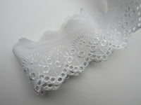 White Scalloped Cotton Broderie Anglaise with Flower - 50mm Wide