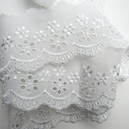 White Broderie Anglaise with Flat Daisy Chain x 3 Meters 50mm Wide 3118 - ThreadandTrimmings